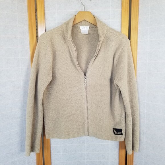 Full Zip Cardigan Sweater Short Tan Terry Size Medium - Picture 1 of 8